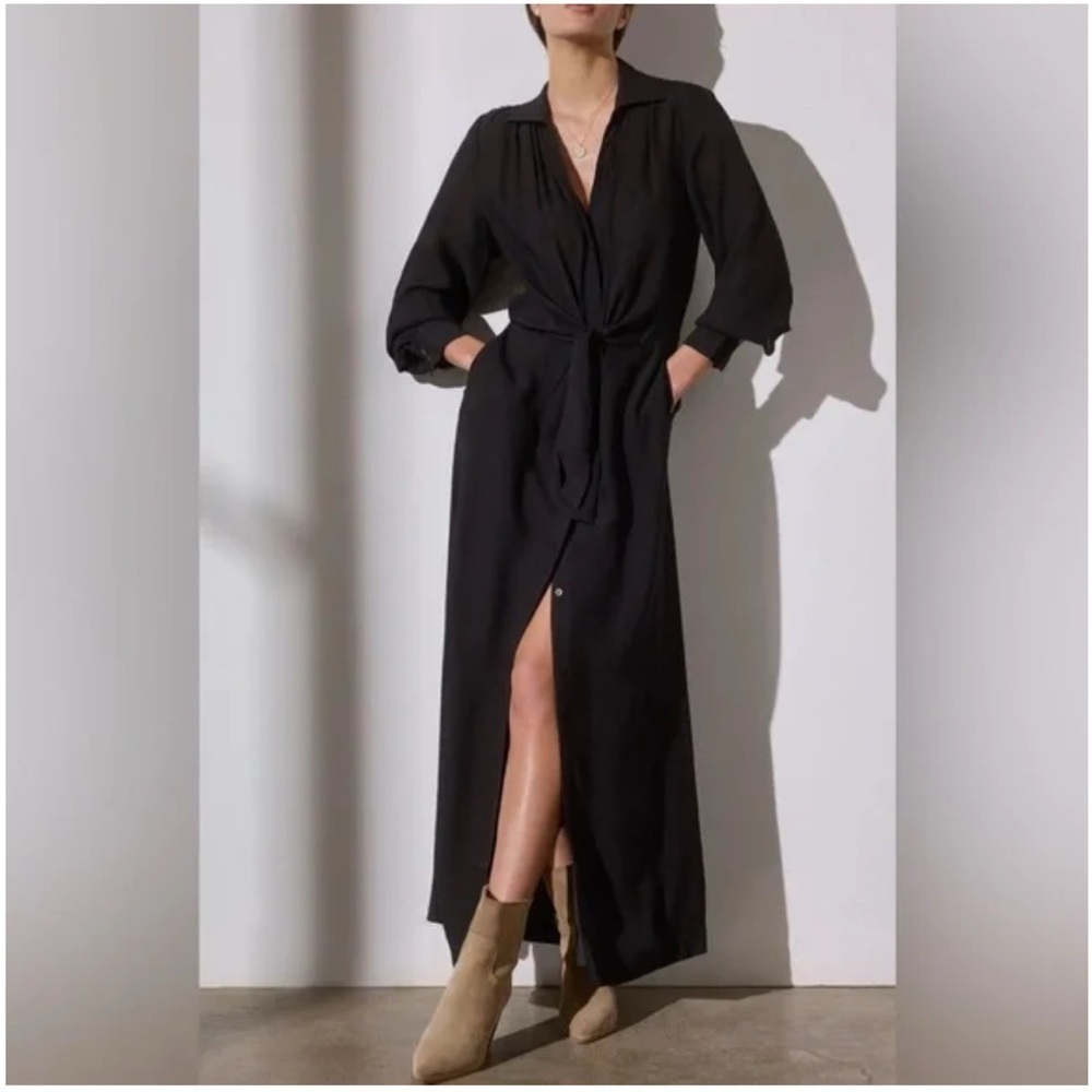 Brochu Walker Black Long Sleeve Wrap Shirt Dress